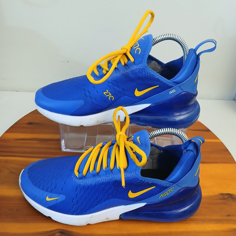 Nike Air Max 270 Women 8 Blue Yellow ID Running Shoes Sneakers AT7468-996
